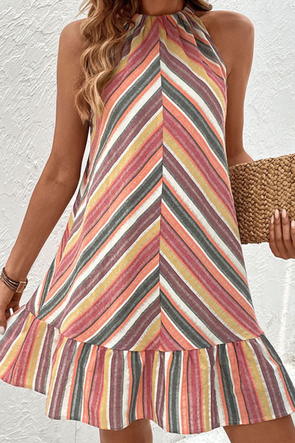 Vestido Feminino Serena Listrado com Gola Alta