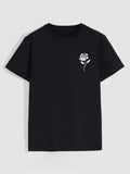 T-Shirt  Masculina Casual com Estampa de Rosa Gola