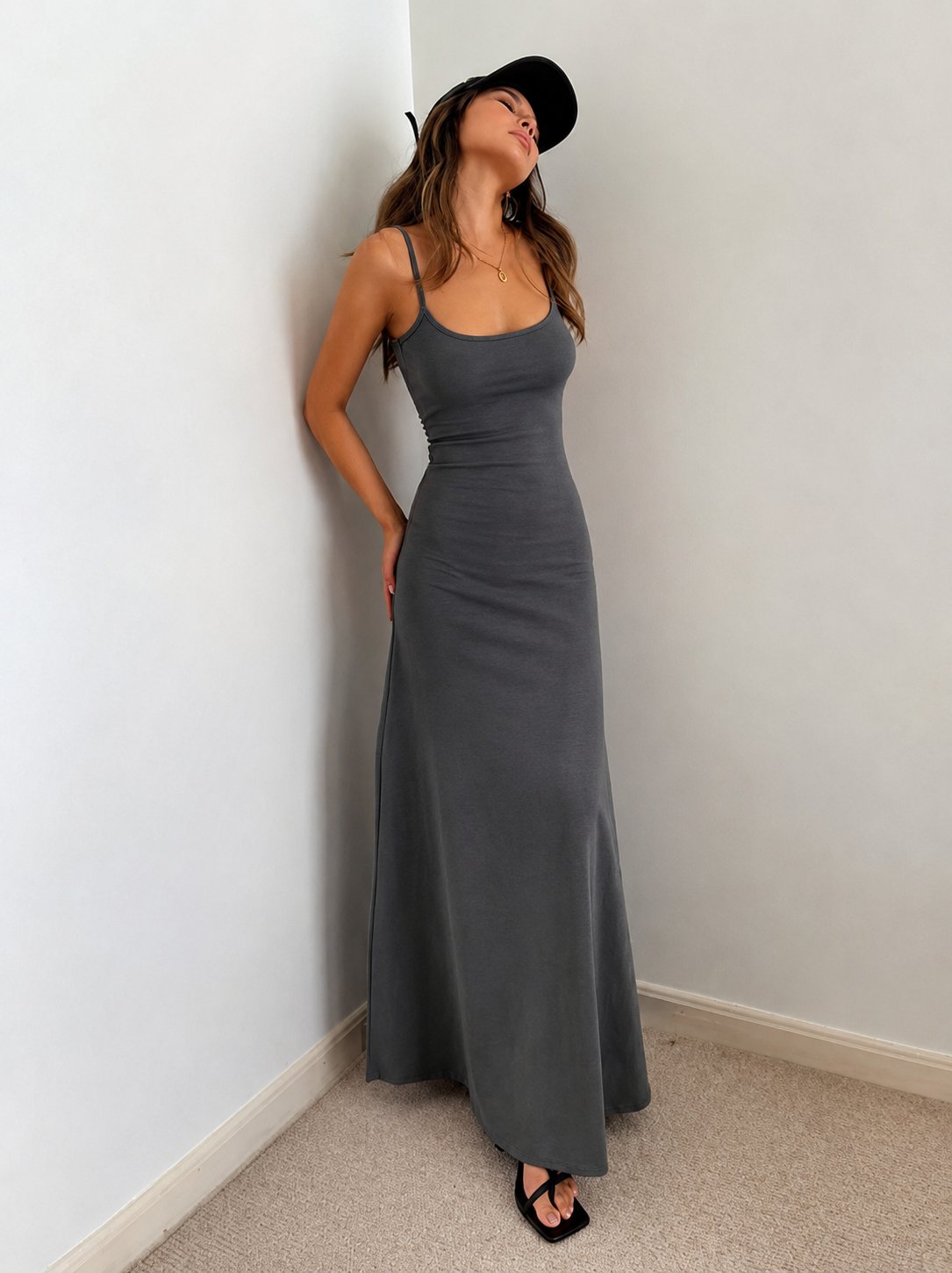 Vestido Longo Feminino Canelado de Alças