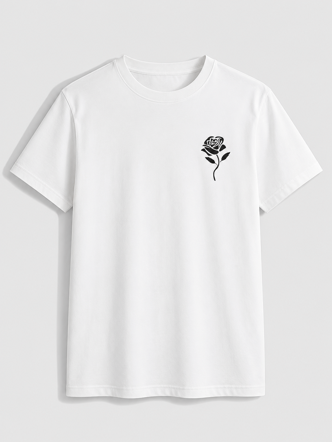 T-Shirt  Masculina Casual com Estampa de Rosa Gola