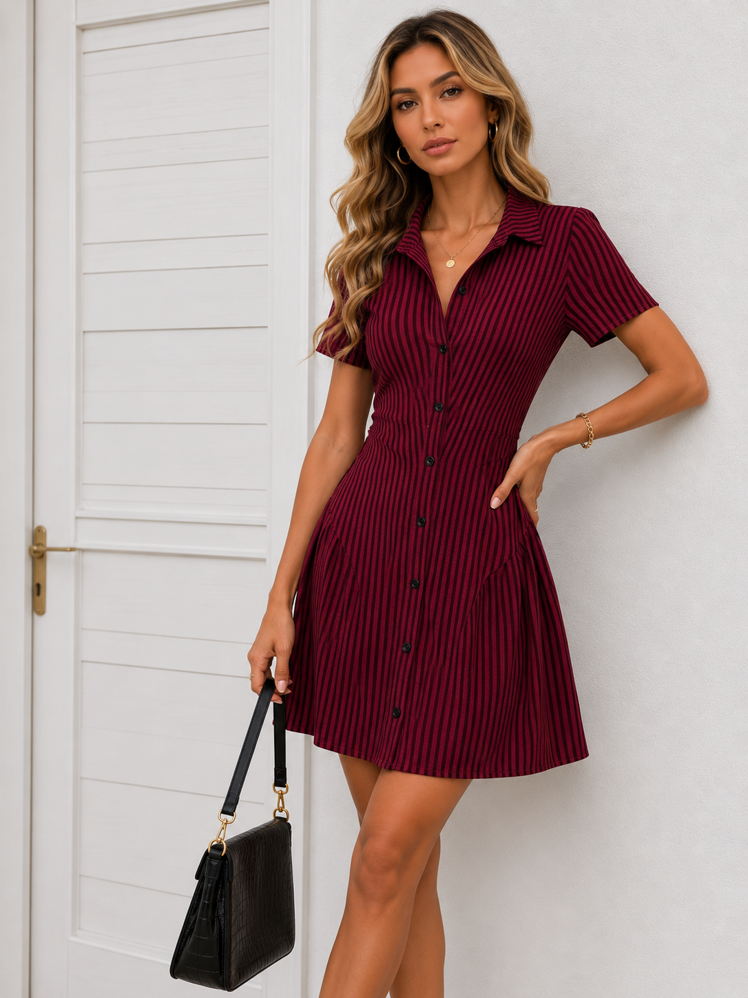 Vestido Feminino Chemise Canelado com Botões