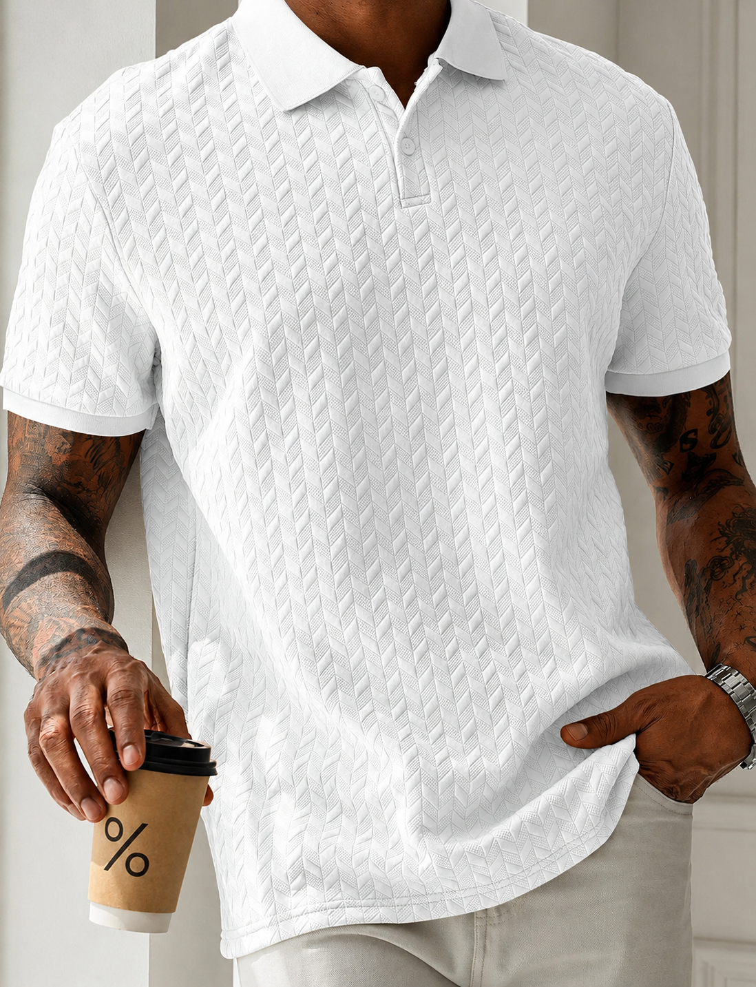 Polo Masculina Clássica Texturizada