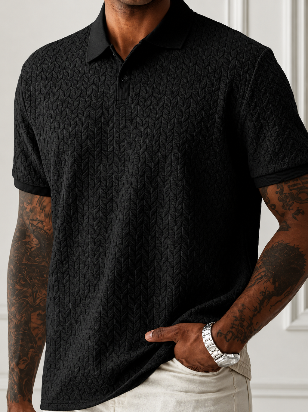 Polo Masculina Clássica Texturizada