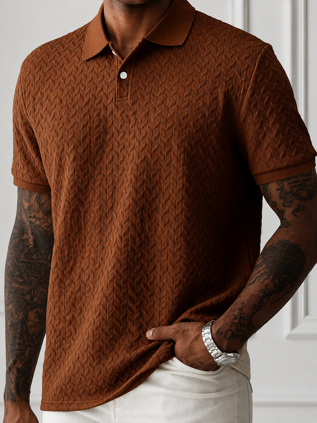 Polo Masculina Clássica Texturizada