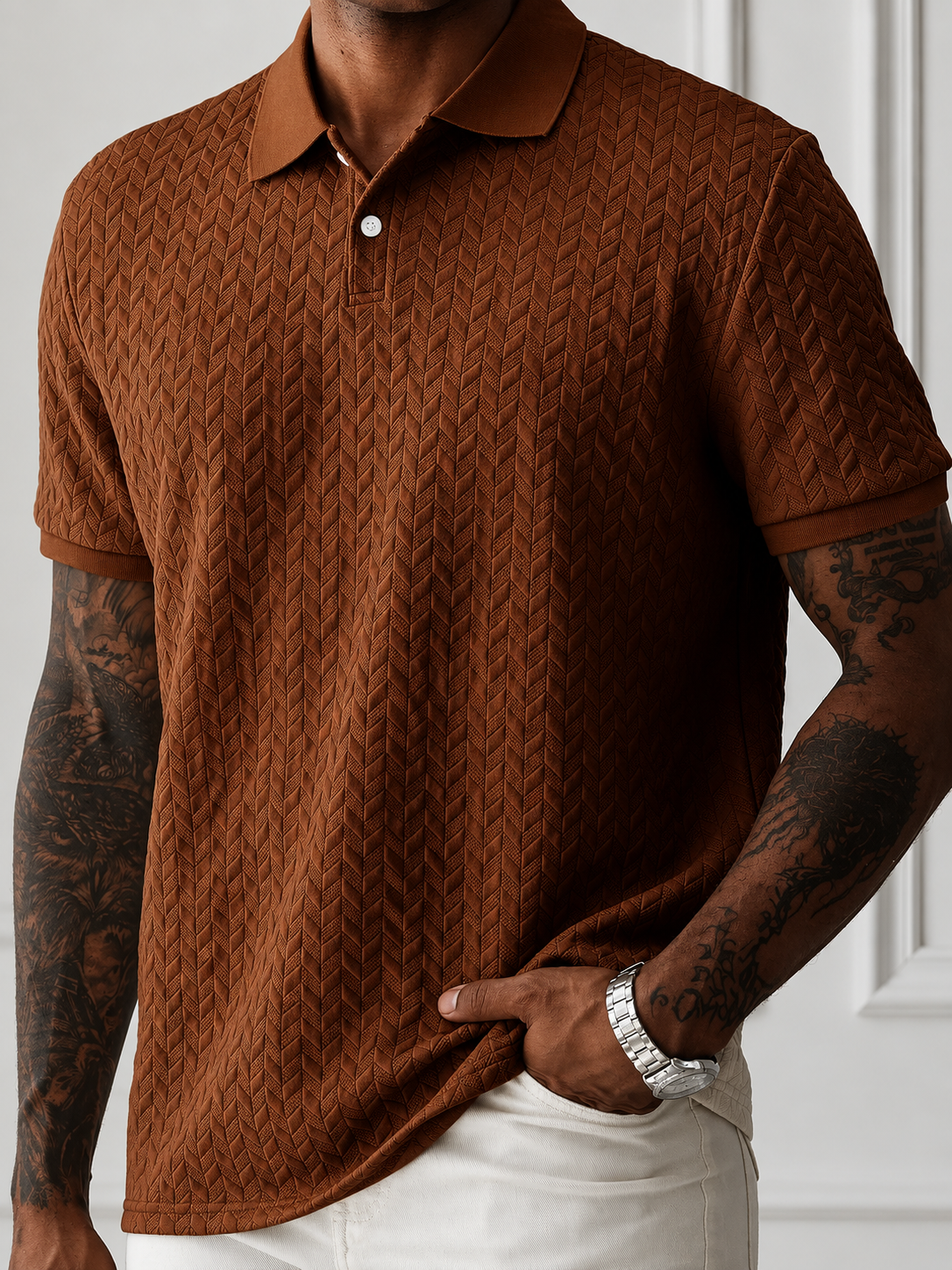 Polo Masculina Clássica Texturizada