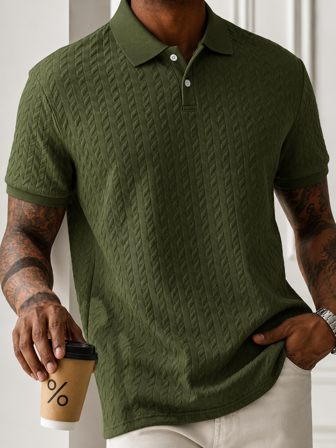 Polo Masculina Clássica Texturizada