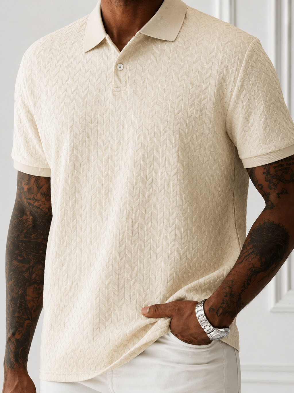Polo Masculina Clássica Texturizada